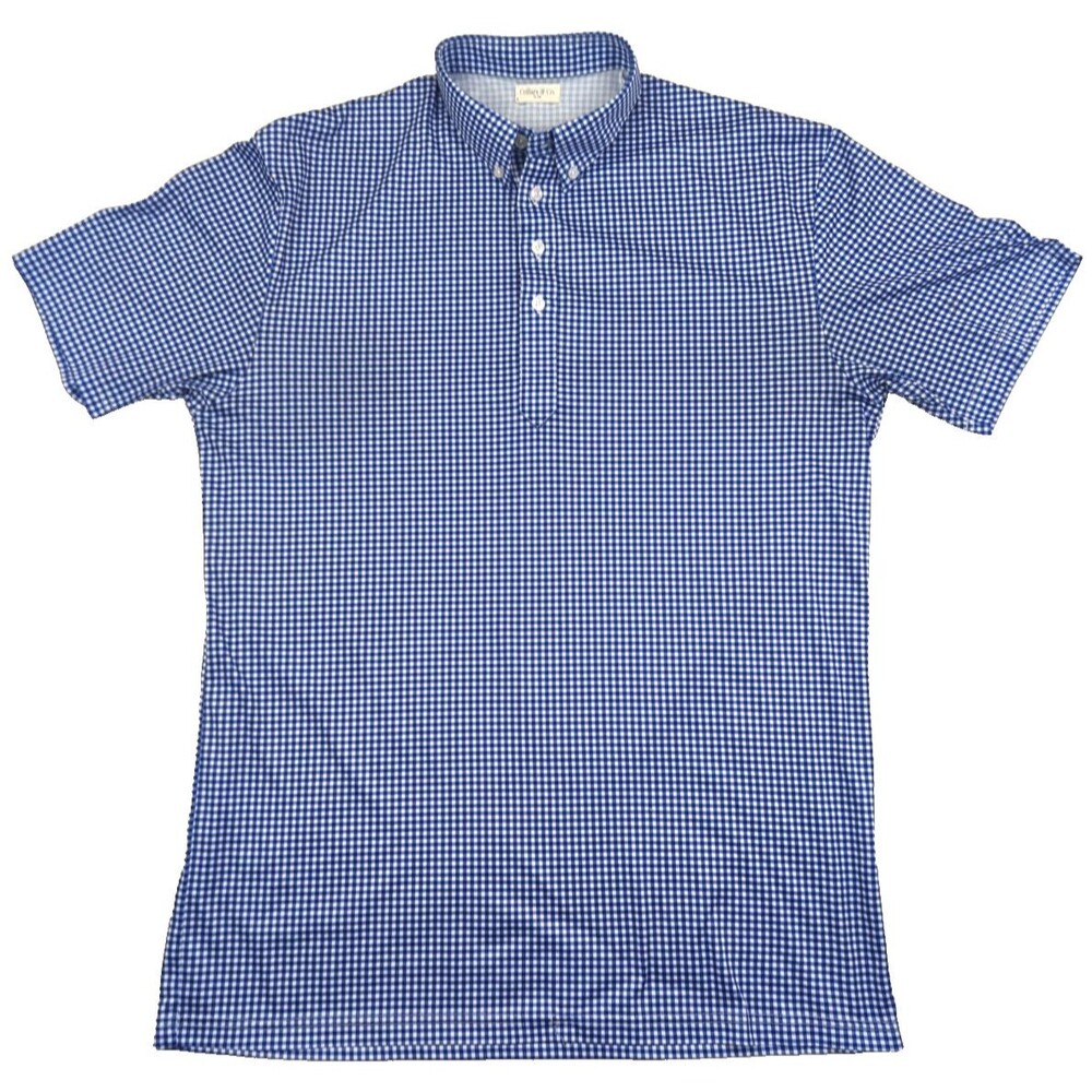 Collars & Co Mens Polo Dress Collar Shirt XLT Blue White Gingham Executive 46x32